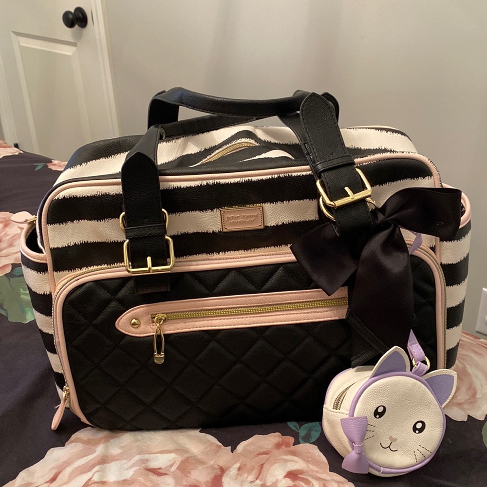 Betsey Johnson black and white striped diaper bag